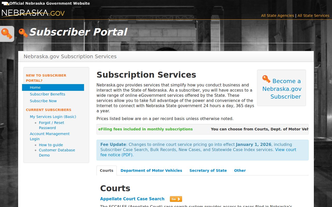 Keith County docket search court records Nebraska subscriber service