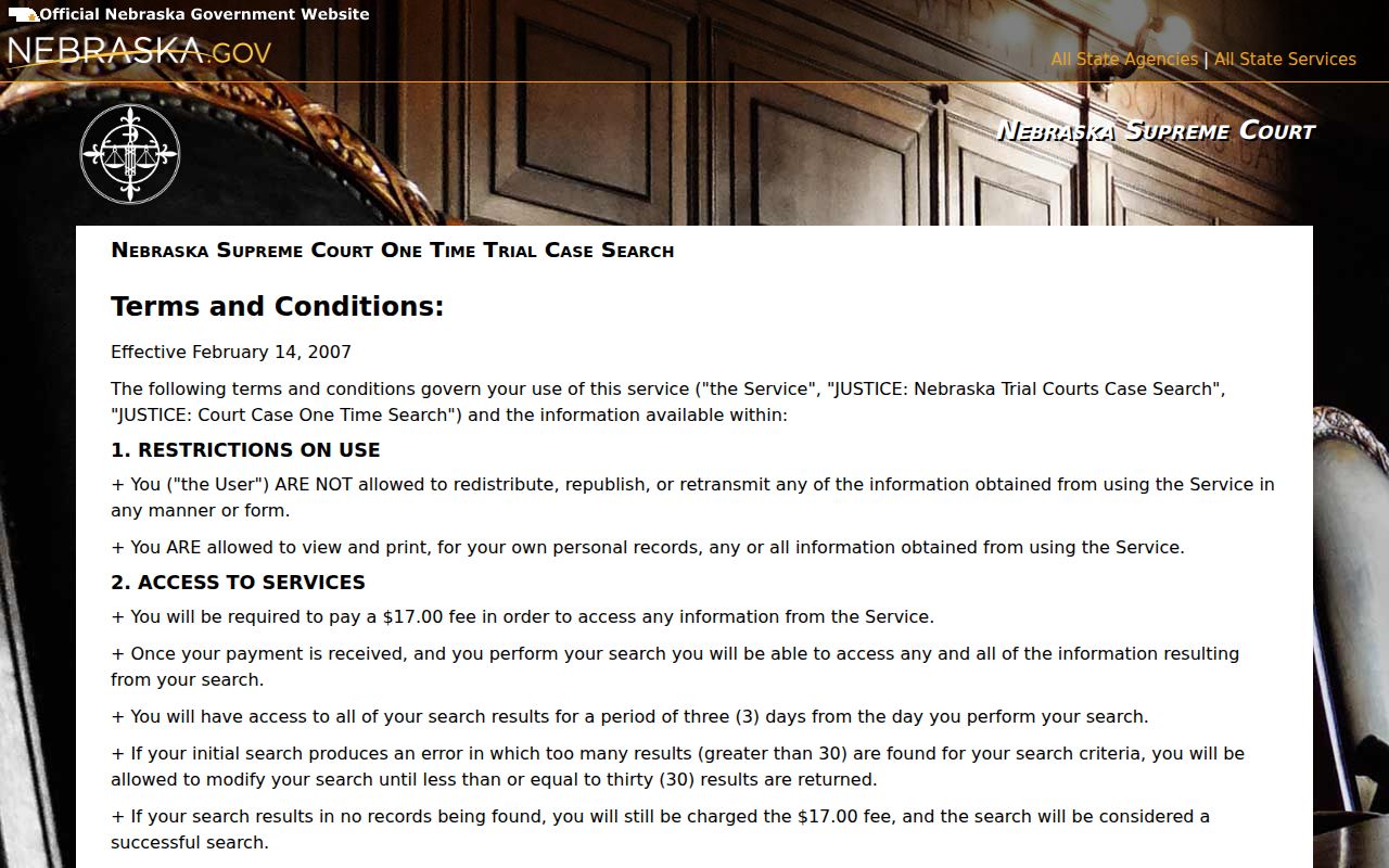 Keith County docket search court records JUSTICE access terms