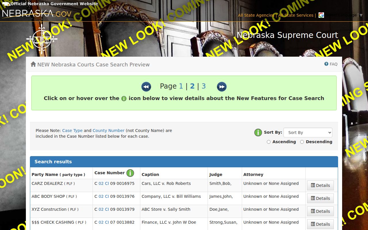 Keith County docket search court records JUSTICE result fields
