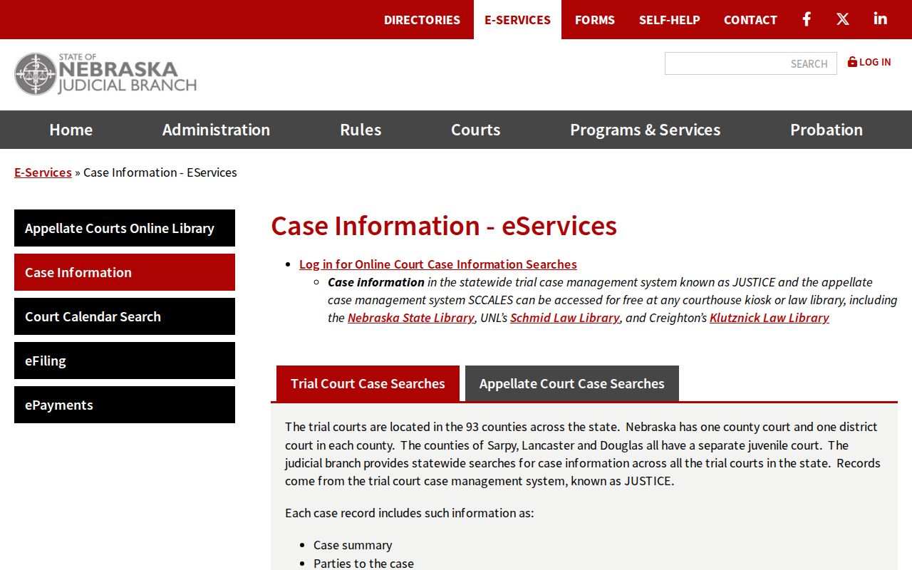 Keith County docket search court records Nebraska case information services