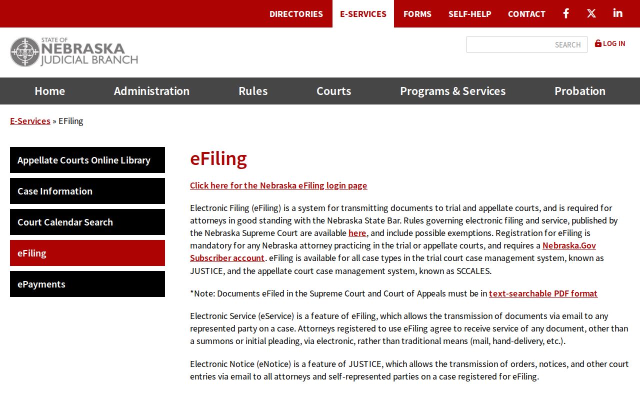 Keith County civil court dockets Nebraska e-filing information