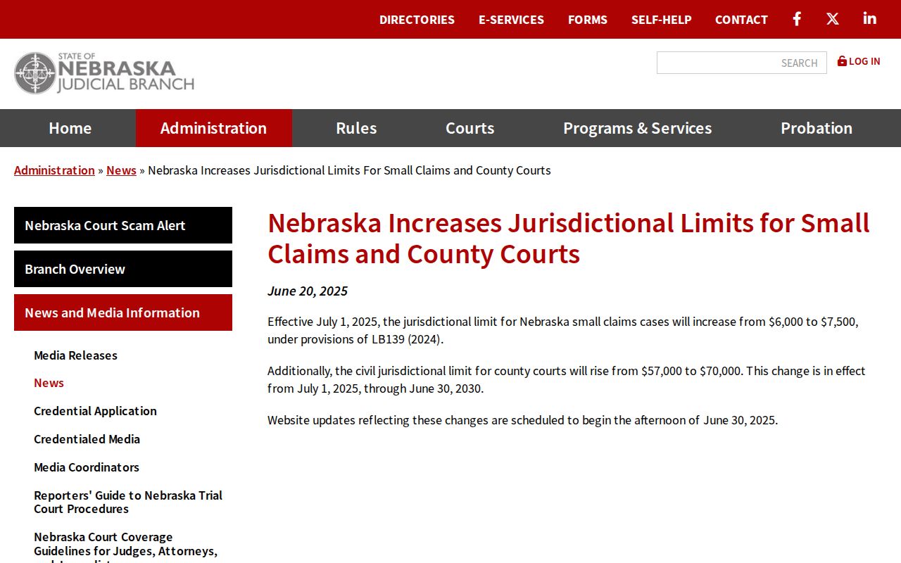 Keith County civil court dockets Nebraska jurisdictional limits announcement