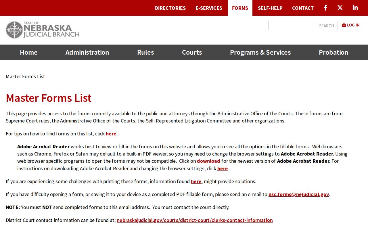 Keith County civil court dockets Nebraska court forms