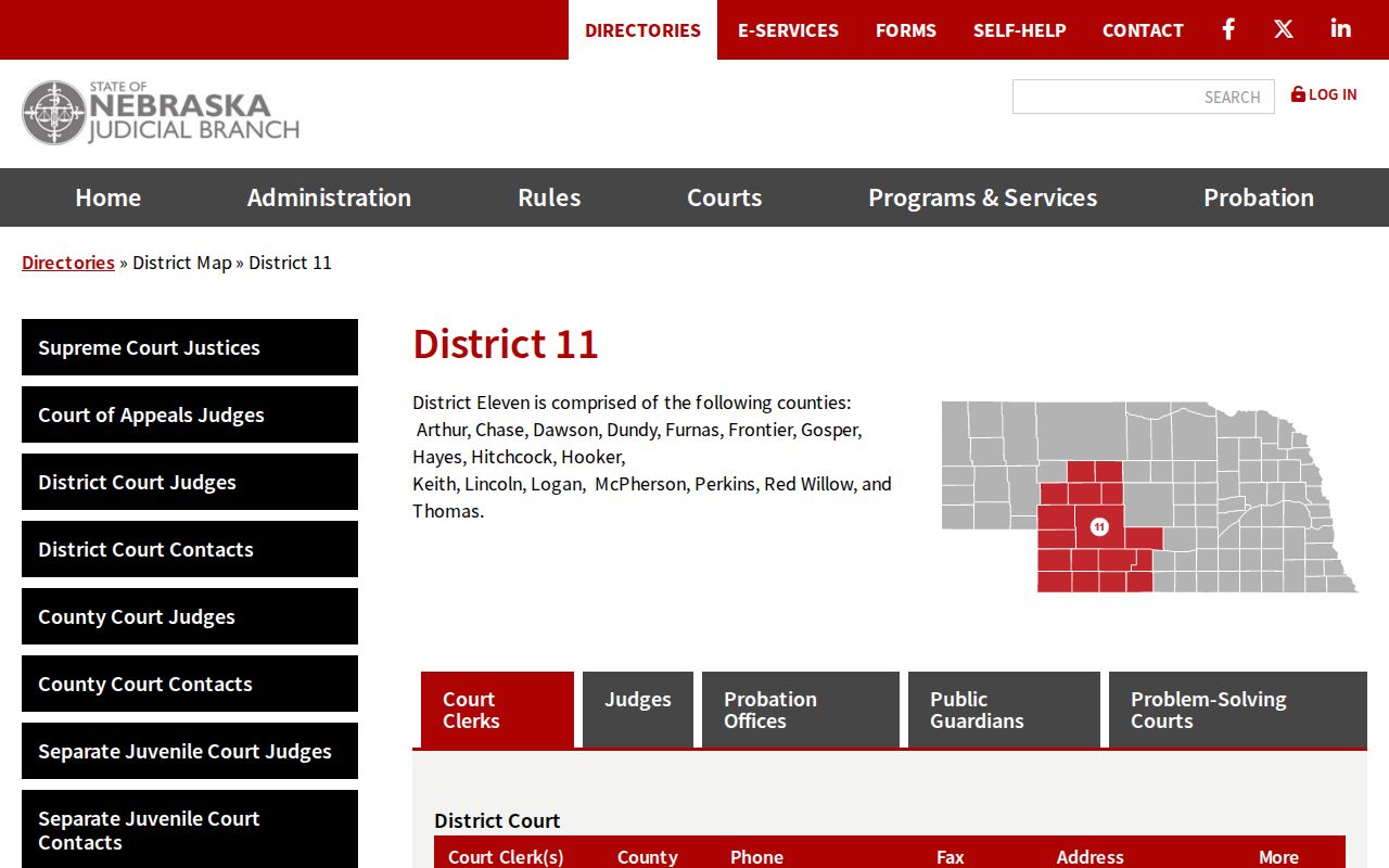 Keith County court schedule Nebraska District 11 directory