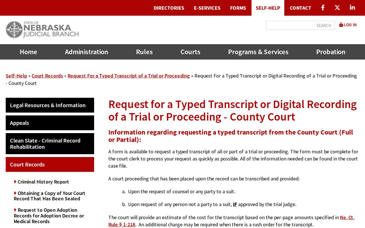 Keith County court case records County Court audio request guidance