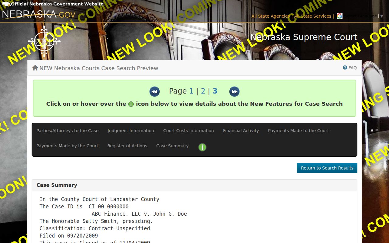 Keith County criminal court docket JUSTICE case summary fields