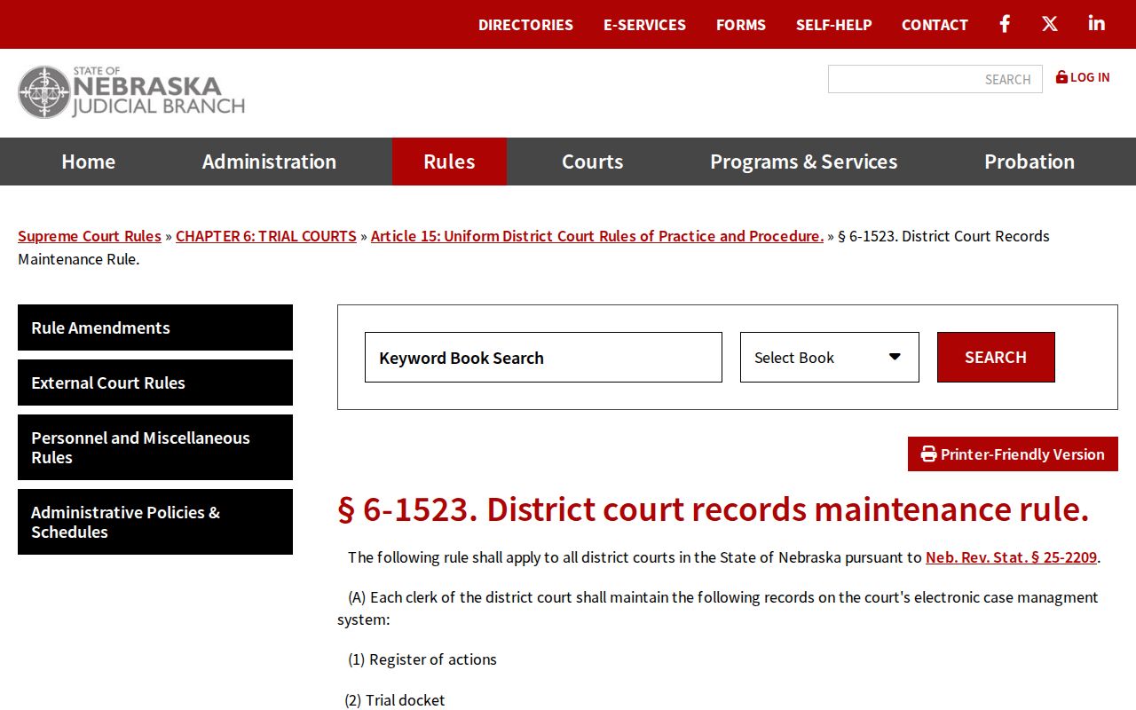 Keith County criminal court docket District Court record maintenance rule