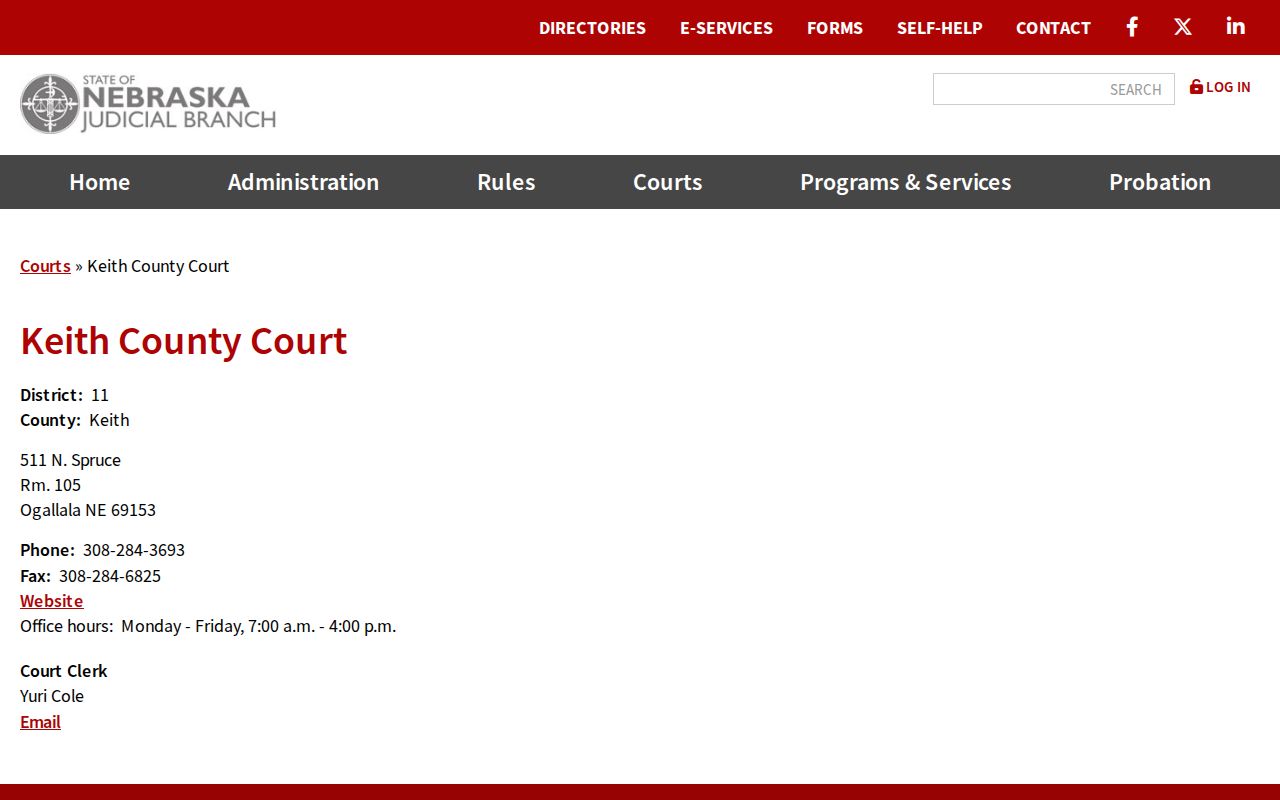 Keith County court docket source showing the Keith County Court official page