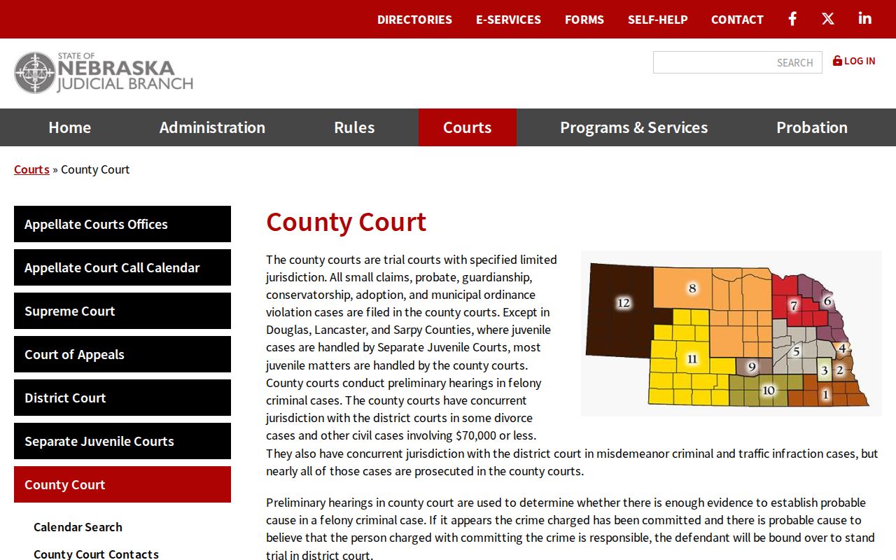 Keith County court docket source showing Nebraska County Court jurisdiction information