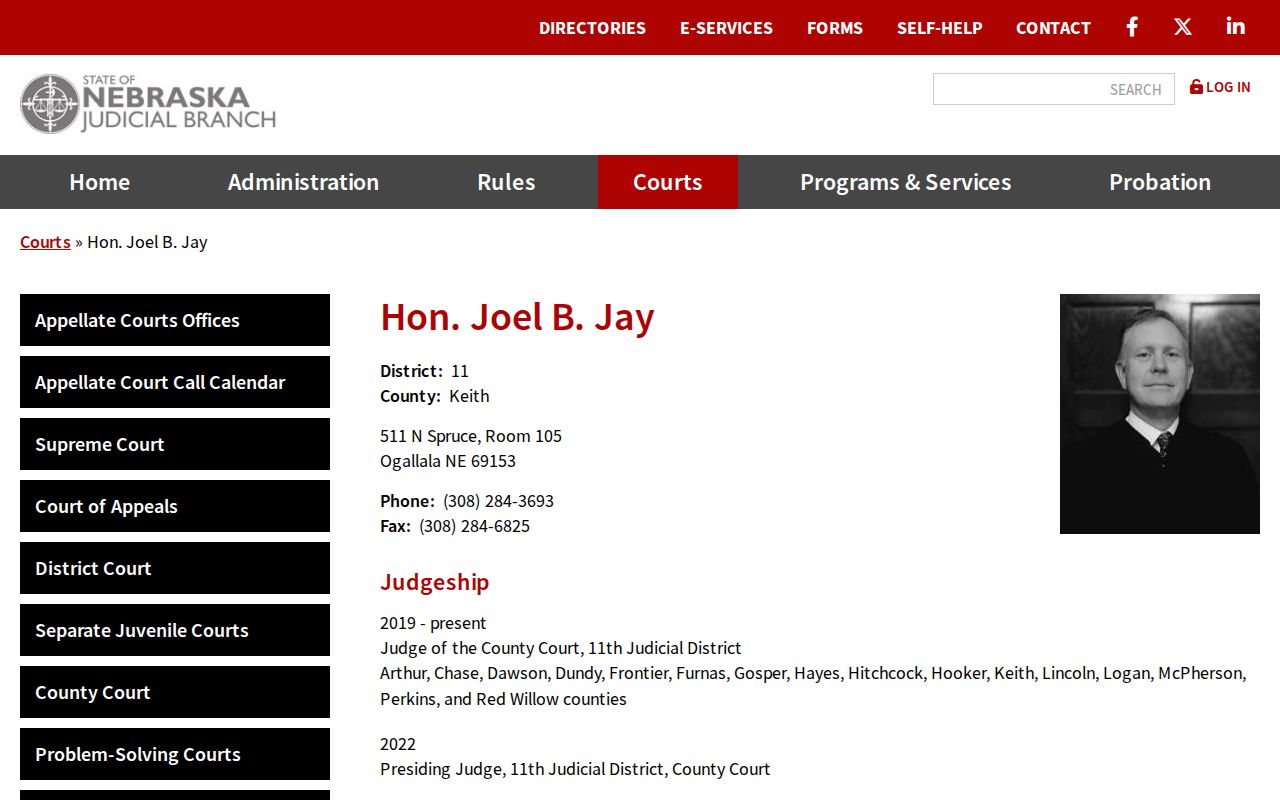 Keith County court docket source showing the Keith County Court judge page