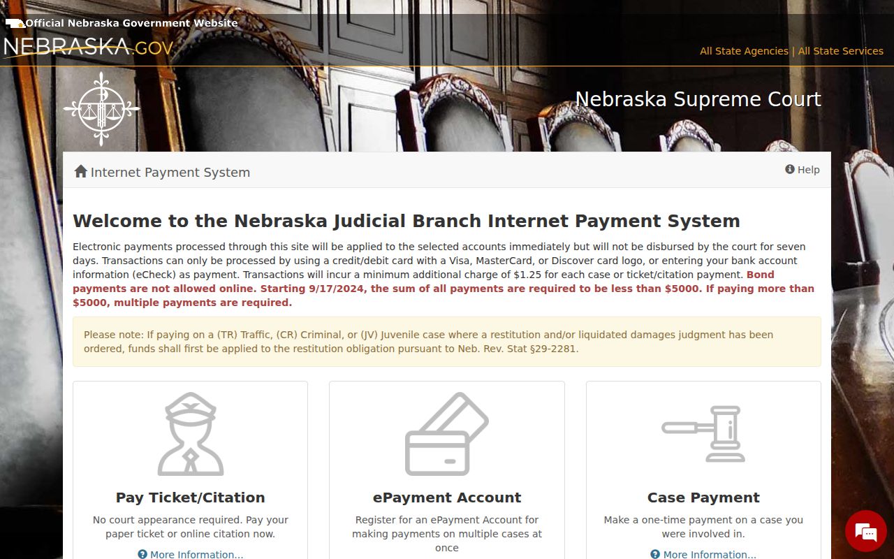 Keith County traffic court records Nebraska ePayments service